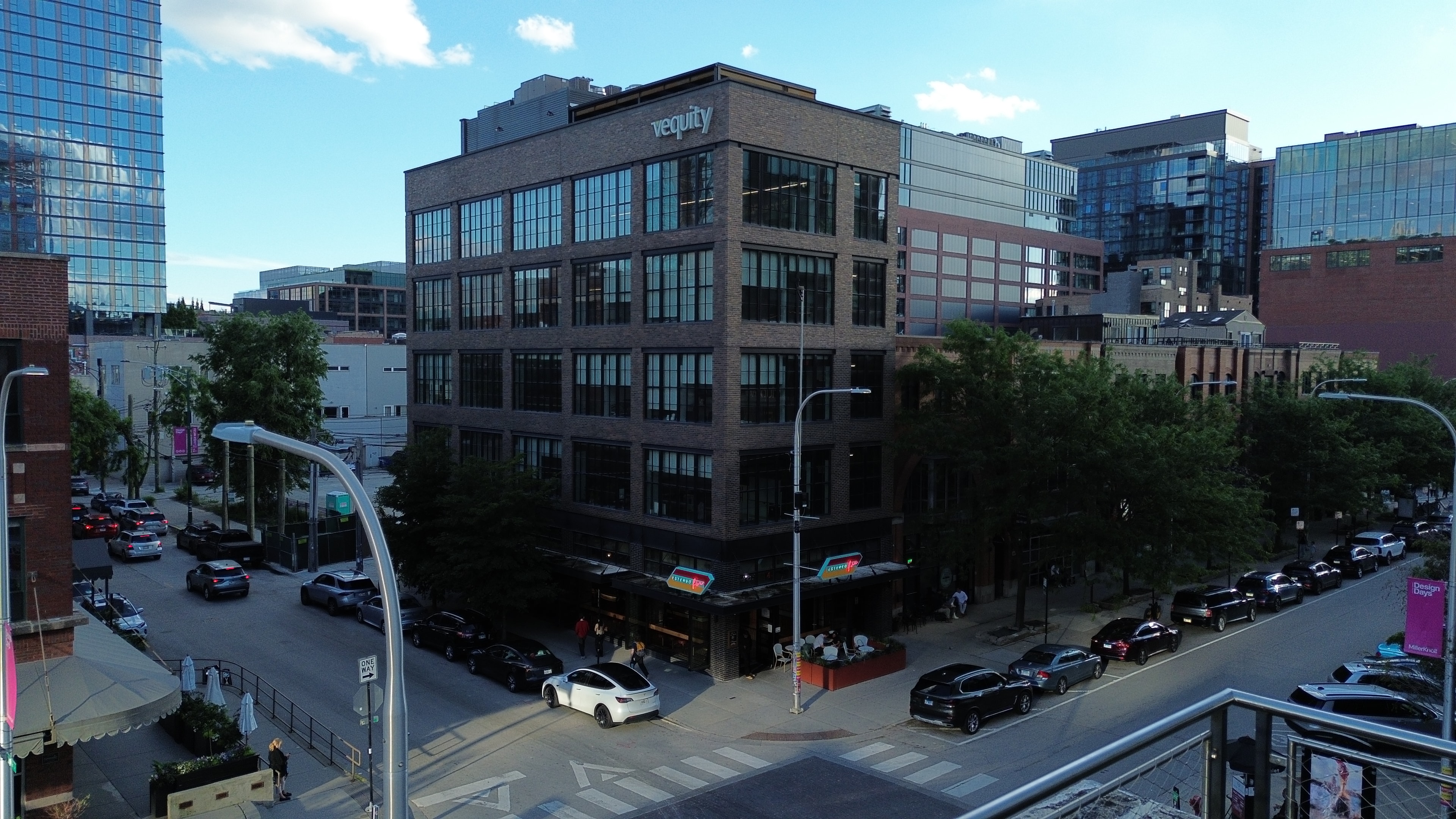 Aerial view of The Launch Party setup and guests